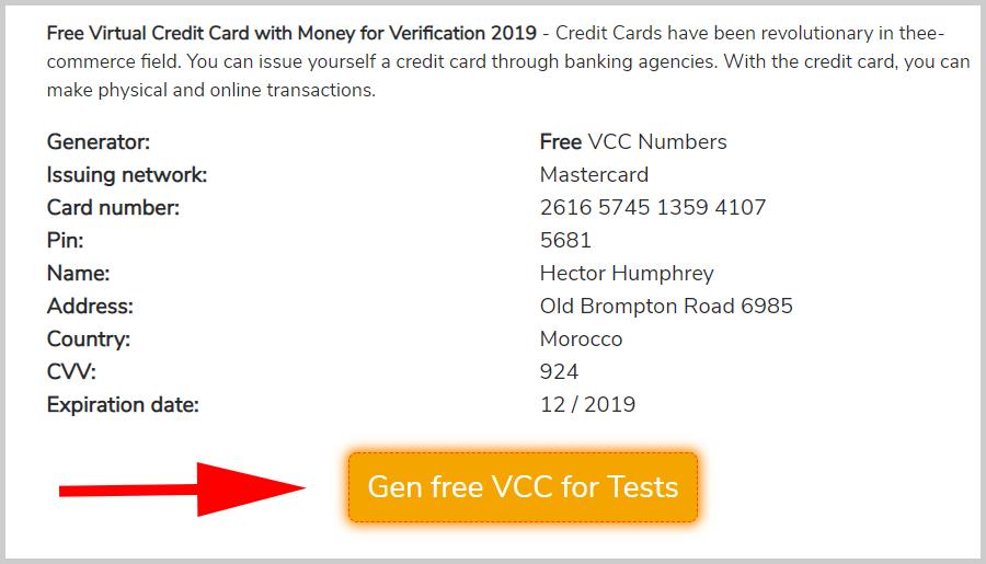 Virtual Credit Cards with Money and Expiration Date 2024